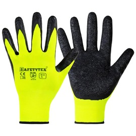 Safetytex 6 Pairs of Work Gloves, Assembly Gloves with Latex Coating, Neon Yellow Gloves, Protective Gloves for Home, Garden, Industry and Crafts, Size 11