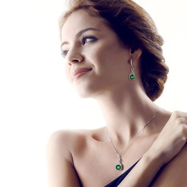 AMYJANE Emerald Jewelry Set for Women - Vintage Sterling Silver Green Square Crystal Pendant Necklace Dangle Earrings Set Infinity Jewelry May Birthstone Jewelry Set Mother's Day Prom Party