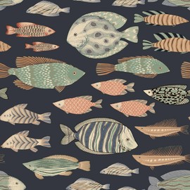 Tempaper Black Marine Fish Removable Peel and Stick Wallpaper, 20.5 in X 16.5 ft, Made in The USA