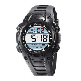 Ravel - Mens Round 3ATM Digital Quartz Watch with Light - RDG.14.8 - Black