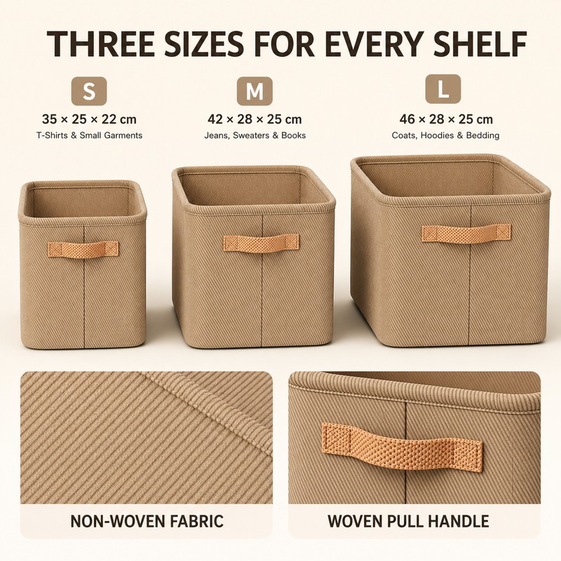 Foldable Fabric Clothes Storage Box with Handle, Gray Wardrobe Organizer