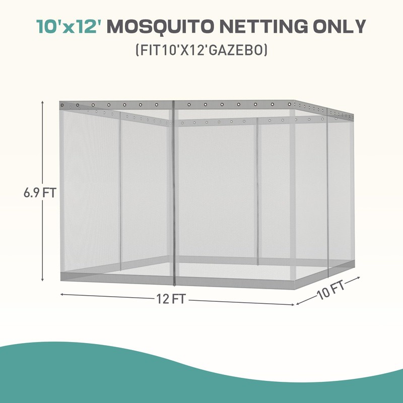 Aoodor Universal 10x12 ft Gazebo Mosquito Netting, Replacement 4-Panel Sidewalls