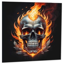 Purple Fox Flaming Skull Greeting Card - Rock Metal Gothic Biker Card 145 x 145 mm, White/Opulent Garden