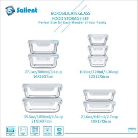 S SALIENT 18 Piece Glass Food Storage Containers with Lids, Glass Meal Prep Containers, food storage Containers for Food Storage with Lids, BPA Free & Leak Proof (9 lids & 9 Containers)