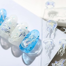 Nail Art Stickers Ocean Cute Jellyfish Summer Nails Decal Design for Acrylic Nail Foils Decorations Supplies (Stylish)