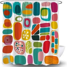 UPUMKSK Mid Century Modern Shower Curtain Retro Geometric Colorful Diamond Abstract Geometric Vintage 50s 60s 70s Shape Contemporary Bath Curtain with Hooks