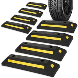 Datanly 8 Pcs Heavy Duty Rubber Parking Curb Car Parking Stoppers for Garage Parking Wheel Block Tire Bumper Vehicle with Yellow Reflective Stripes 16 Expansion Screw Bolts for Car Guide Stop Aid