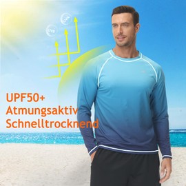 Huayuzh Rashguard UV Shirt Men's Long-Sleeved Swimming T-Shirt Quick-Drying Breathable Surfing Fishing Hiking Top, 1 gradient colour: blue, S