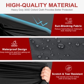 Dream Apparel Motorcycle Seat Cover Sun Shade Waterproof Outdoor Rain Dust Protection Universal Fit Heavy Duty Windproof Motorbike Vehicle Cover with Storage Bag, Black, Size L