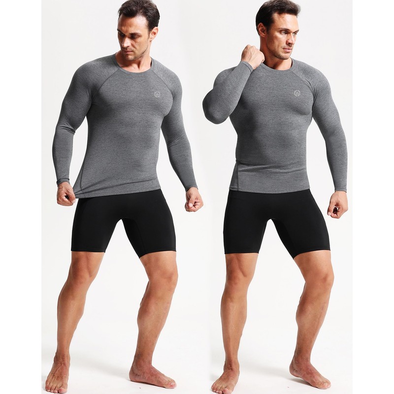 NELEUS Men's 3 Pack Compression Shirt Athletic Running Shirts,5029,Black/Grey/Navy,Blue,XL
