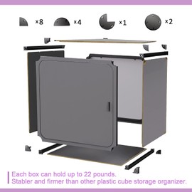 NeuType Cube Storage Organizer with Doors, 4-Cube Storage Shelves, Multifunctional Storage Cubes Organizer Shelves, Closet Storage Shelves Bookshelf Toy Organizer Cabinet, Dark Grey