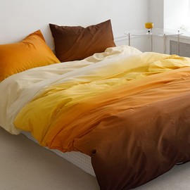 Wellboo Orange Gradient Duvet Cover - Queen Size, Solid Yellow & Orange Bedding Cover Set - Women & Girls Modern Plain Quilt Covers - Soft, Simple Style Farmhouse Abstract Art Duvet Covers