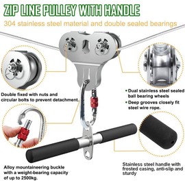 Fologtoo Zip Lines for Kids and Adults Outdoor Up to 500 Lbs, 304 Stainless Steel 180FT Zipline Kits for Backyard with Thickened 1/4" Wire Rope, Removable Pulley, Outdoor Playground Equipment