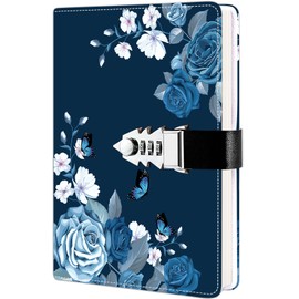 ZXHQ Diary with Lock for Girls and Women, Secret Lock Journal with Exquisite Pattern Design, Refillable Faux Leather Notebook, Size A5 (21 x 15 cm) Style E-1