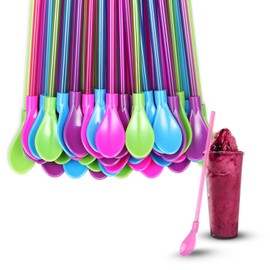 30 Pcs Slush Straws with Scoop, 2 in 1 Plastic Straws Reusable Colored Smoothie Slushie Straw with Spoon, Detachable Cocktail Coffee Stirring Straw Drinking for Smoothies Milkshakes Hot Drinks
