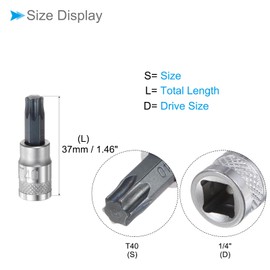 CoCud Torx Bit Socket, 1/4" Drive x T40 S2 Steel CR-V Torx Star Socket Impact Bit Screwdriver Sockets Adapter - (Applications: for Fastening Screws), 1-Pieces
