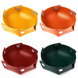 KSNDie 4 Pieces Small Dice Case & Dice Storage Box PU Leather Folding Round Dice Holder for Store Polyhedral Dice Set, Integrated Felt Dice Tray for Board Games