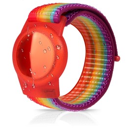 xalvok Kids GPS Tracker Bracelet - Adjustable Anti-Lost for AirTag Knitted Band with Protective Case for AirTag Watch, Single Pack with Nylon Material for Children & Elders-Rainbow-Small