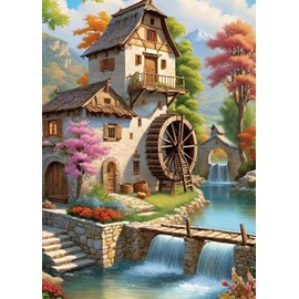 Diamond Painting Kits for Adults, 5D DIY River and House Landscape Diamond Art Kits for Beginners Round Full Drill Painting with Diamonds Gem Art Crafts for Home Wall Decor Gift 30x40cm