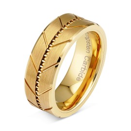 100S JEWELRY Tungsten Carbide Rings For Men Gold Wedding Bands Milgrain Style Beveled Edge Size 6-16 (Tungsten, 11)