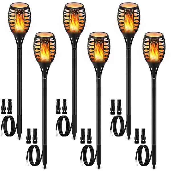 Low Voltage Landscape Torch Lights LUYE Outdoor Wired LED Torches Pathway Lights Flickering Flame High Bright IP65 Waterproof Torch Light 12V Low Voltage Landscape Lighting Decoration Light (6Pack)