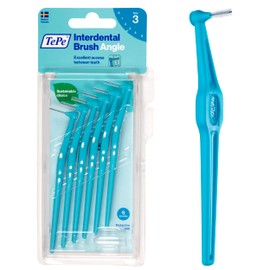 TePe Angle Blue Interdental Brushes (0.6mm - Size 3) - Easy and simple interspace cleaning with long handle and angled neck, 1 x 6 brushes