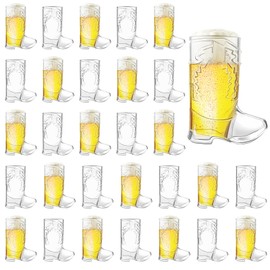 SAIAOKJ Cowboy Boot Shot Glasses, 30 Pcs 1 Oz Mini Plastic Boot Shot Glass, Reusable Plastic Boot Cups for Cowboy Cowgirl Western Theme Party Supplies Bachelorette Birthday Party Favors(Clear)