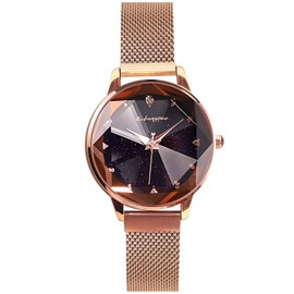 Rorios Starry Sky Wrist Watch Women, Bling, Quartz Watch, Magnetic, Mesh Strap, Analog Watch, Christmas Gift, Present, Gift for Women, rosegold, Bracelet Type