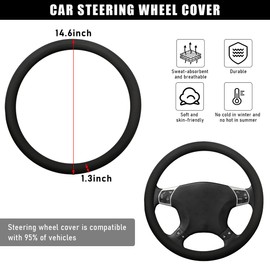 Yourkar Car Steering Wheel Cover, 15 Inches Non-Slip Leather Vehicle Wheel Protector, Comfortable & Breathable Automotive Steering Wheel Cover, Universal Decor Car Accessories (Black)