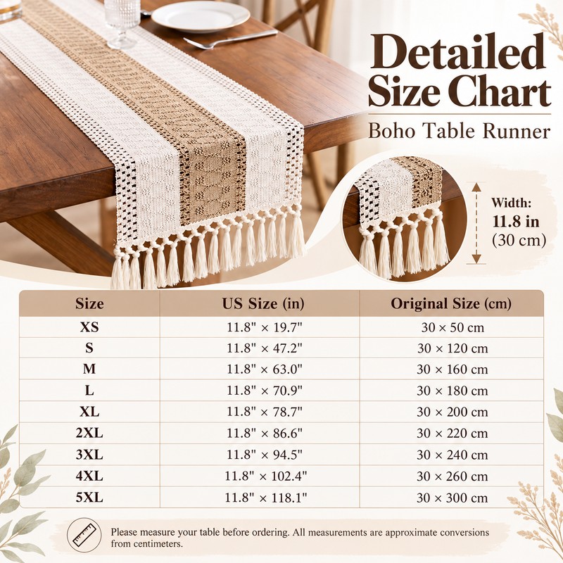 Boho Table Runner for Dining Room Decor – Cream &