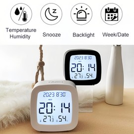 Lancoon Digital Alarm Clock with Temperature Humidity Desktop Max/Mix Record 12/24 Hours Week Calendar Touch Button for Home Bedside Office Students Table