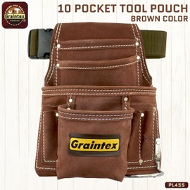 Graintex PL45S 10 Pocket Nail and Tool Pouch Suede Leather with 2" Webbing Belt