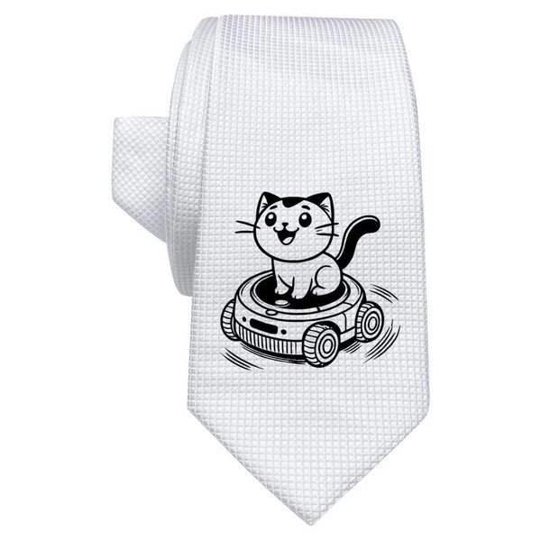 Azeeda 'Robot Vacuum Cat' White Tie/Necktie with Gift Box (AT00024049)