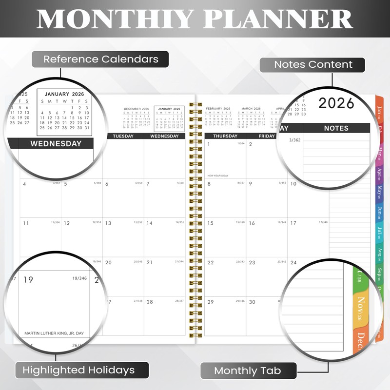2026 Monthly Planner - 2026 Planner with Tabs, Jan 2026