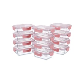 GULFLIN Small Glass Food Storage Containers 12 Pack-12oz Glass Containers with Lids for Meal Prep, Food Storage, Freezer to Microwave Safe, Air-Tight, Leak-Proof, Pink Set