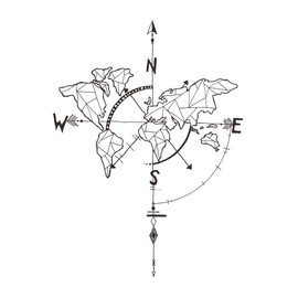 decalmile Geometric World Map Wall Sticker Compass Wall Sticker Vinyl Black Wall Sticker for Living Room Bedroom Office