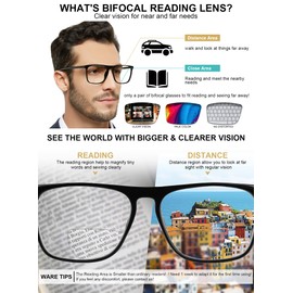 MARE AZZURO Large Bifocal Reading Glasses Men Blue Light Blocking Readers Square Reader 0 1.0 1.5 2.0 2.5 3.0 3.5 (Black, 3.50)