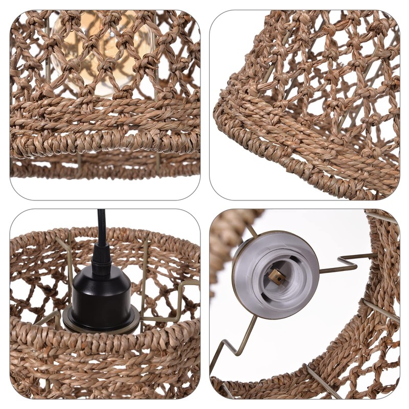 Arturesthome Boho Hand Woven Rattan Pendant Light Fixture, Mini Farmhouse