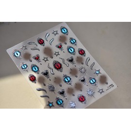 1 Sheet Cute Cat Horror Demon Eyes Cat Nail Art Stickers Evil Eye Nail Decals Bling Glitter Gradient Embossed Self-Adhesive Colorful Design Supplies for Women Girls Nails Art Decoration