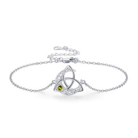 Twoowl August Birthstone Bracelets for Women 925 Sterling Silver Celtic Trinity Moon Bracelet Peridot Bracelet Birthday Jewelry Gifts Birthdays for Mom Daughters
