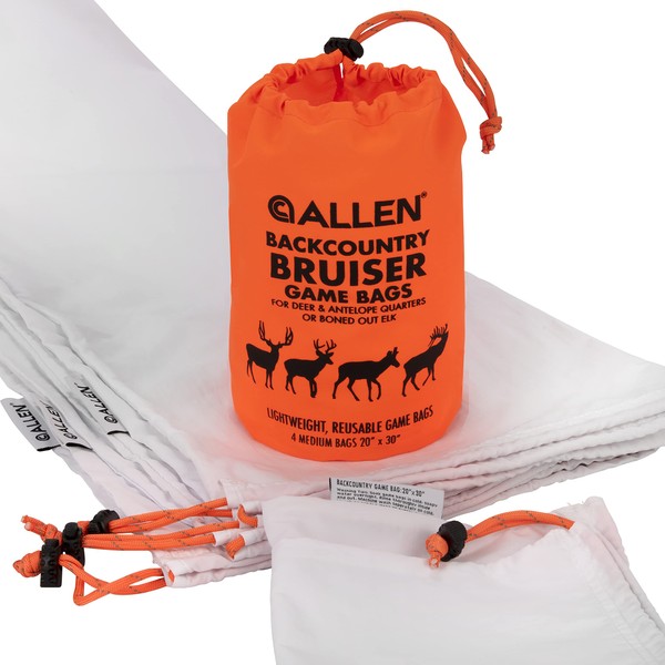 Allen Company Backcountry Quarter Bag - Reusable, Heavy-Duty, Drawstring Hunting Meat Bags - Durable Big Game Bags for Elk, Caribou, Deer - 4-Pack - 20" x 30" - White