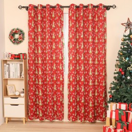 Moslovstar Xmas Curtain Set of 2 Snowflake Pine Print Curtains Semi Blackout Grommets Top Machine Wash 52" W x 84" L Red