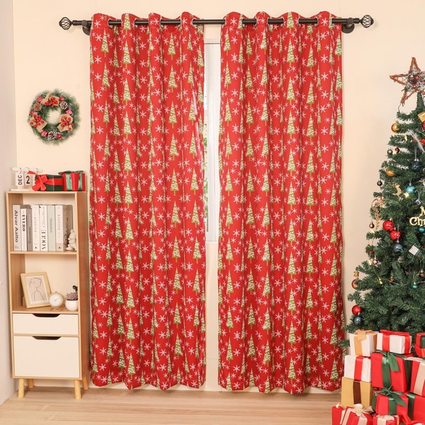 Moslovstar Xmas Curtain Set of 2 Snowflake Pine Print Curtains