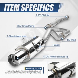 Auto Dynasty 4 Inches Rolled Muffler Tip Catback Exhaust System Compatible with 1994-2001 Acura Integra RS GS LS 4-Door Sedan, Stainless Steel