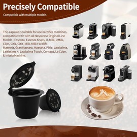 Yerleomit Refillable Coffee Capsules for Nespresso, Pack of 3 Refillable Capsules Reusable Capsule Coffee Capsules Refillable Capsule for Nespresso with Coffee Spoon and Brush Black