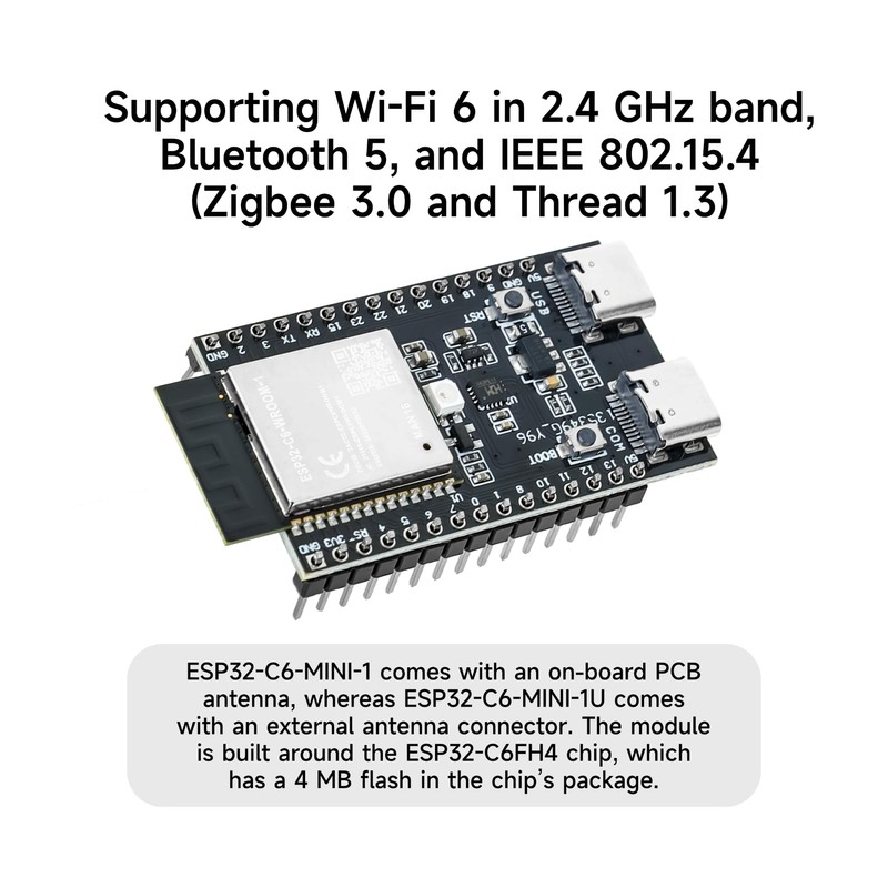2PCS ESP32-C6 Development Board ESP32-C6-DevKitC-1-N4 ESP32-C6-WROOM-1 4 MB SPI Flash