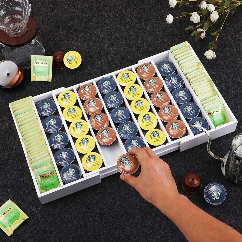 UoeRing K Cup Holder,Bamboo Coffee Pod Holder Drawer Organizer, Expandable
