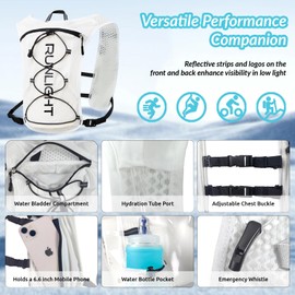 Running Vest Women Men,ight Reflective Hydration Vest Pack with 1500ml Soft Water Bottle,Adjustable Hydration Vest For Hiking Trail Cycling Marathon (White, One Size)