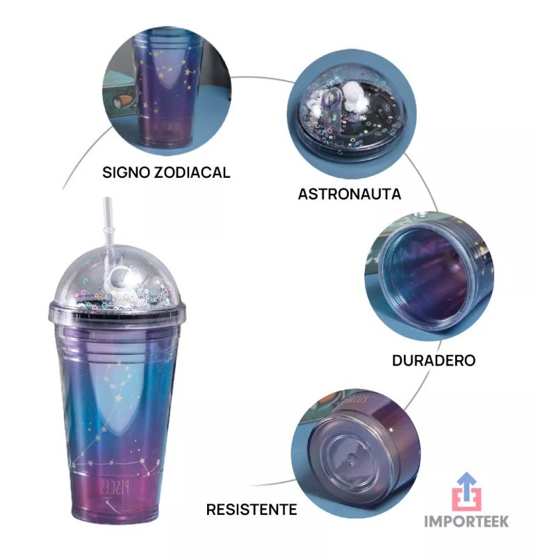 Importeek Termo Vaso Popote Astronauta Signo Zodiacal Capricornio
