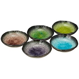 Mino Ware 520-1000 Yamasaku Kiln "Colorful Gosai" Dinnerware Set, Plate, Small Plate, Bean Plate, Diameter Approx. 4.3 inches (11 cm), Set of 5, Round, Cork, 5 Colors, Brown, Black, Yellow-Green,